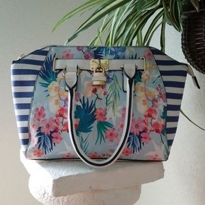 Floral Purse with Blue and White Stripes